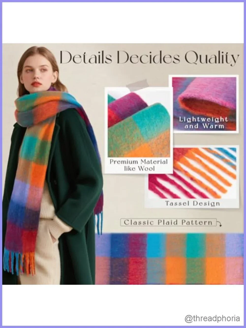 Chunky Oversized Warm Winter Scarf Long Plaid Blanket Scarf